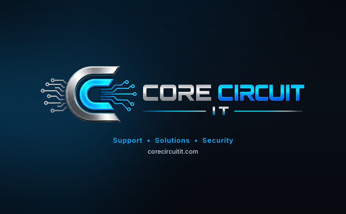 Core Circuit IT business card back. Logo and Support Solutions Security